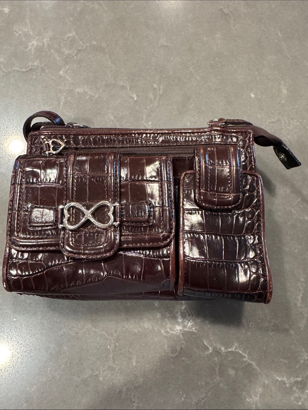 Brighton Croc-Embossed Faux Leather Crossbody Bag - Brown